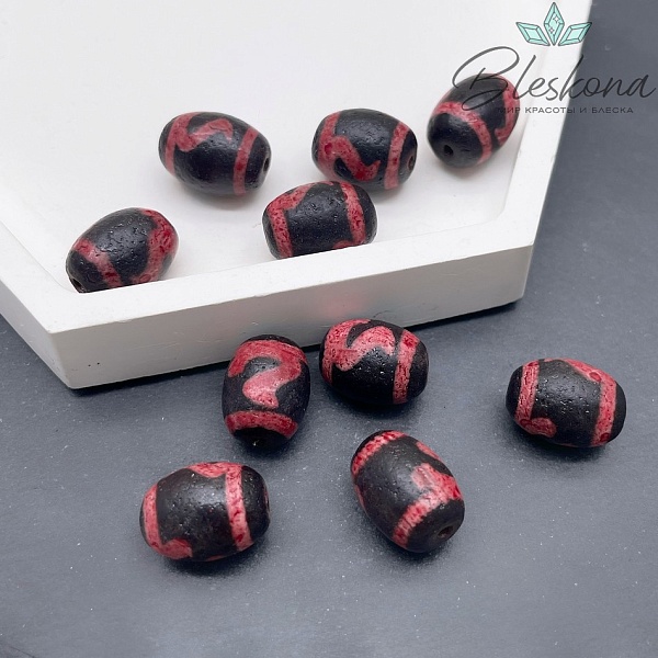 Бусина Дзи Золотой ключ черно-красный бочонок 10*14 мм