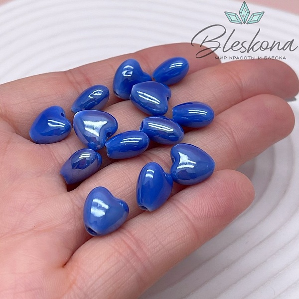10 мм Бусина сердце, керамика цвет синий