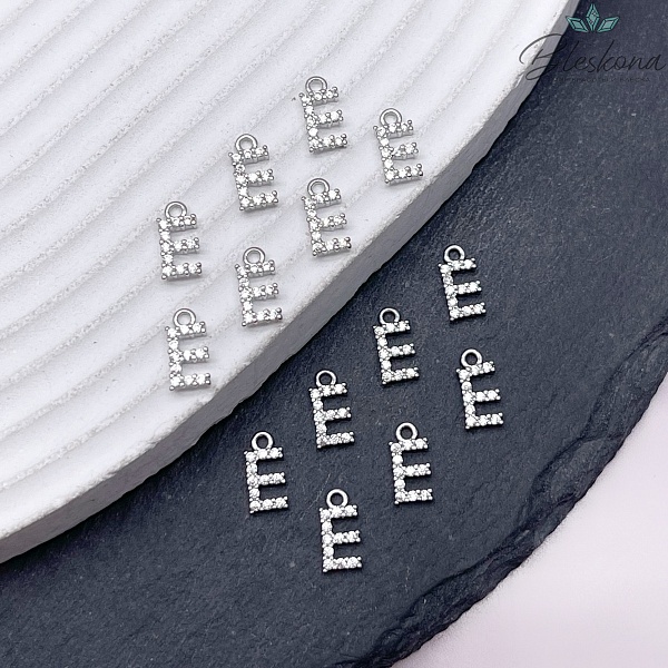 9,4 мм Цвет серебро, Буква Е цирконы 