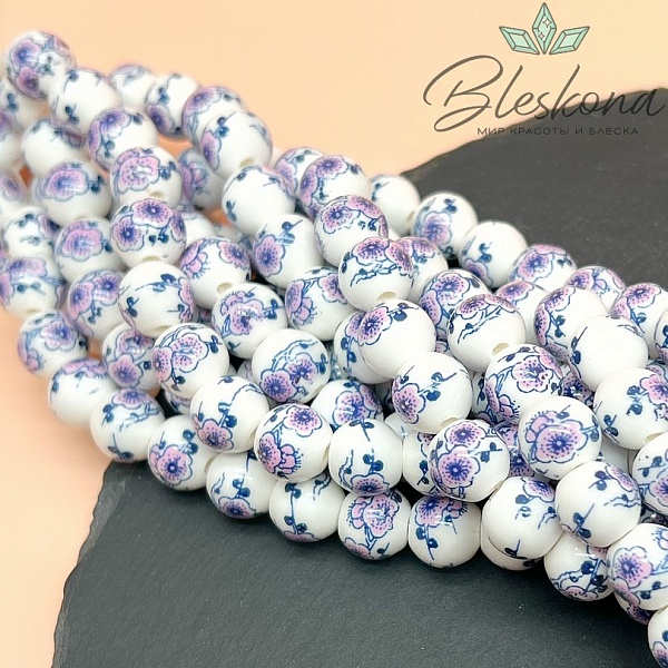 10 мм Керамика Бусина роспись гжель №27