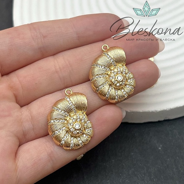 26*18,5 мм Цвет золото, Подвеска ракушка улитка цирконы