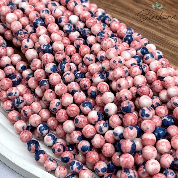 Радужный Агат бежевый сине- розовые разводы ( имитация) 6 мм