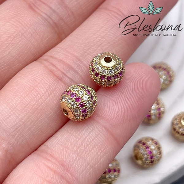 Ø8 мм Бусина с цирконами, цвет золото