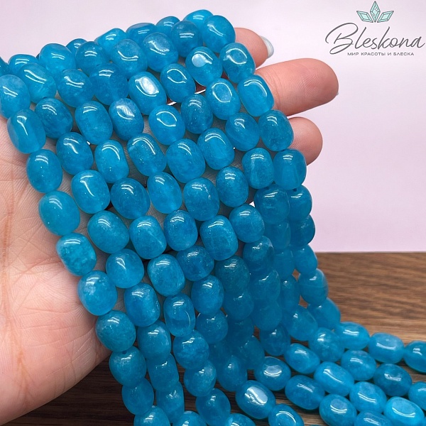  Кварц тонированный цвет морской волны галтовка 10*8 мм