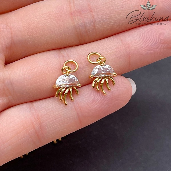 12*9 мм, цвет золото, Подвеска Медуза циркон