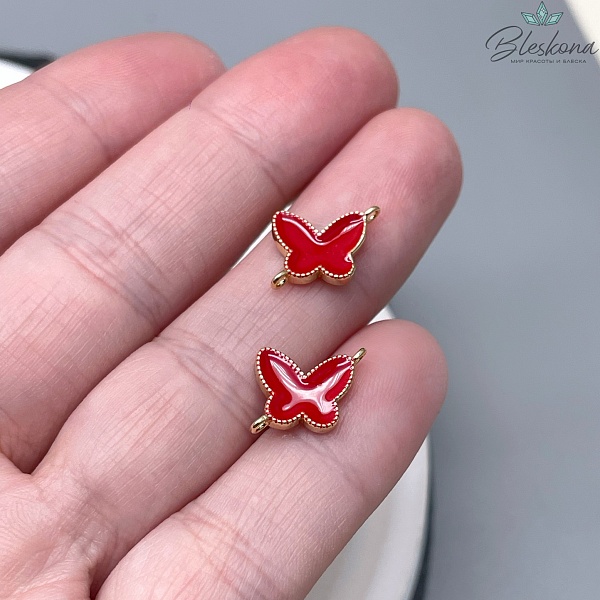 Коннектор бабочка красная эмаль, цвет золото 10,3*10,8мм 