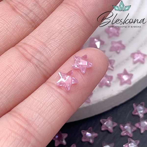 6 мм, Подвеска Циркон звезда розовая №1 (кубический цирконий, фианит) 