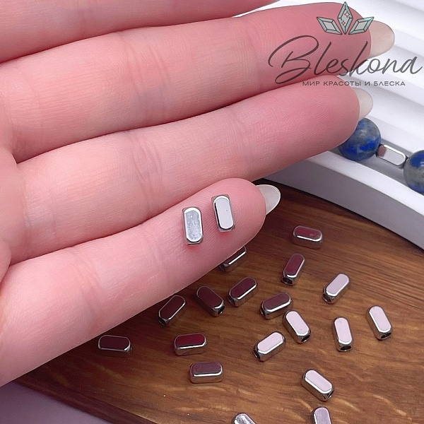 6*3 мм Цвет серебро, Бусина прямоугольник закругленный