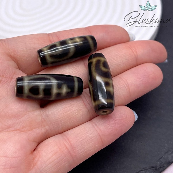 Бусина Дзи Нектарный сосуд Изобилия черно-коричневый бочонок 28*11 мм