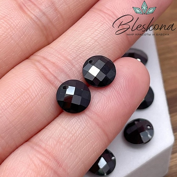 8 мм, Подвеска Циркон круг черный №1 (кубический цирконий, фианит) 