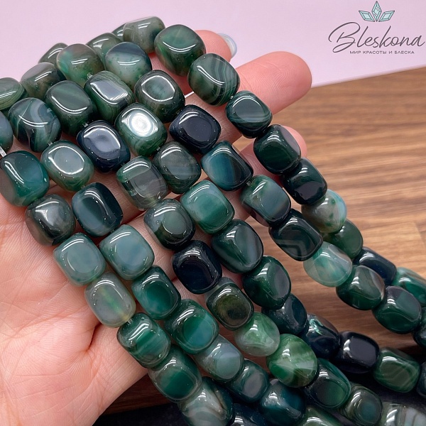 Агат темно- зеленый (тонированный) прямоугольник фриформ 11*10 мм