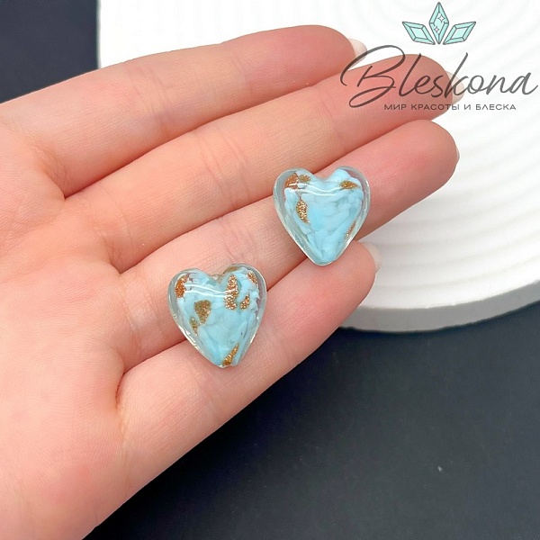 17*16,5 мм Бусина сердце голубое с золотом