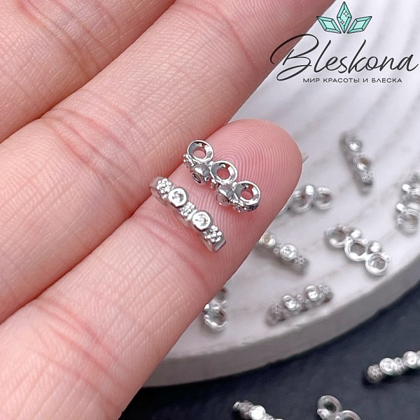 10*2,4 мм Цвет серебро, Бусина-разделитель 3 ряда цирконы 