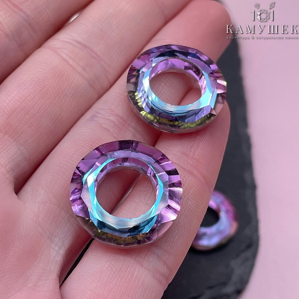 20 мм, Подвеска кольцо стекло белое с переливом (Vitrail Light) уп. 2 шт