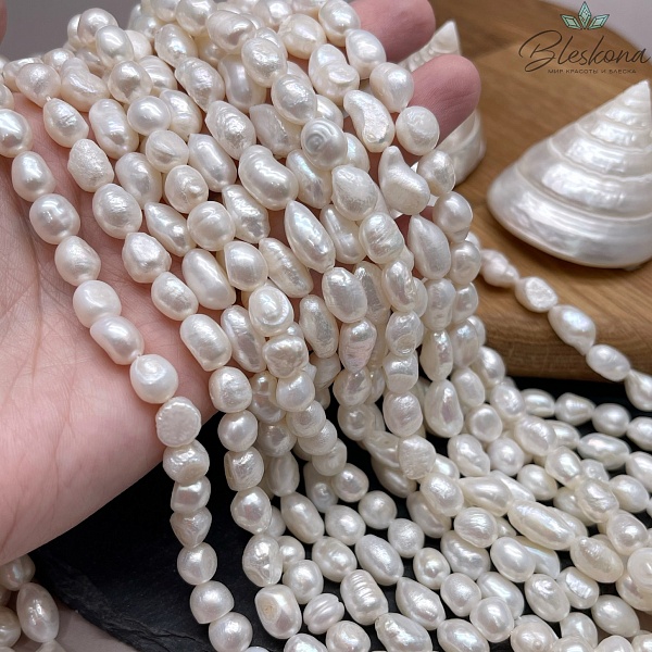 Жемчуг барочный рис белый 7,5-8 мм 