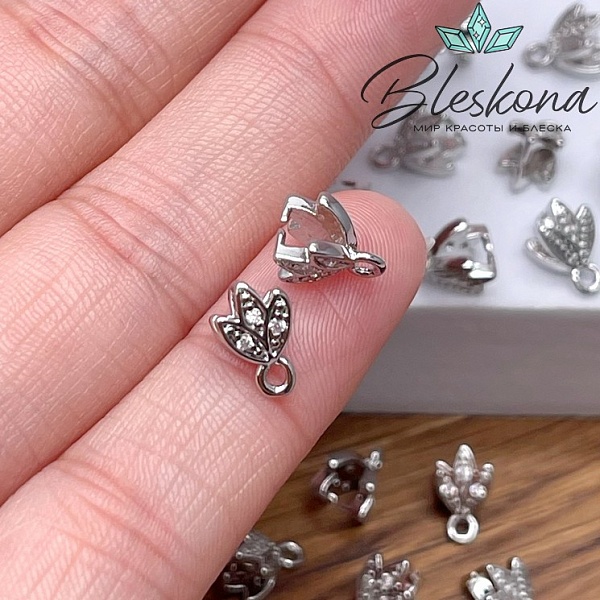 9,5*5,7 мм Цвет серебро, Бейл Зажимной 3 листа цирконы