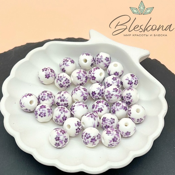 12 мм Керамика Бусина роспись гжель №8 (штучно)