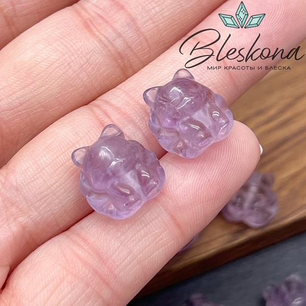 14 мм Резная Бусина Девятихвостая Лиса Лавандовый Аметист