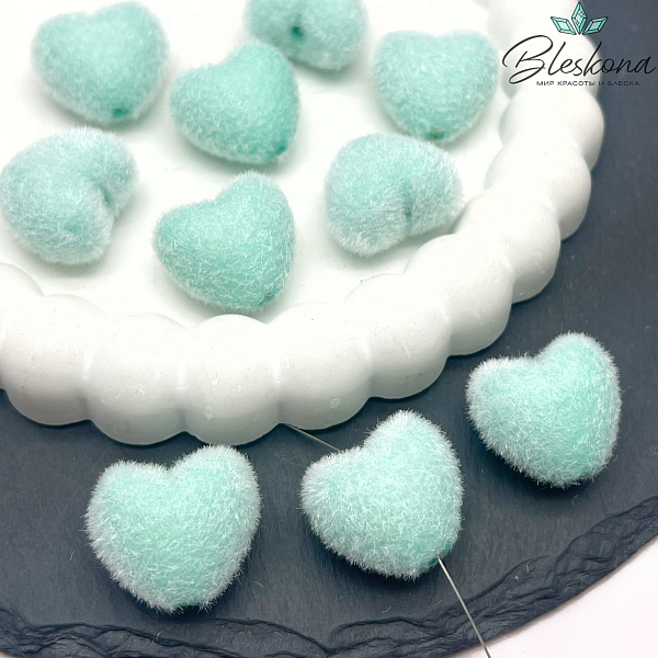 21мм Бархатная бусина Сердце, Цвет бирюзовый