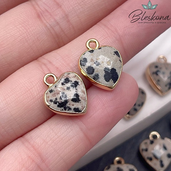 12,5 мм Цвет золото, Подвеска Сердце Яшма далматиновая огранка