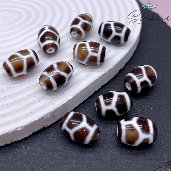 Бусина Дзи Черепаха черно-белый бочонок  18*13 мм