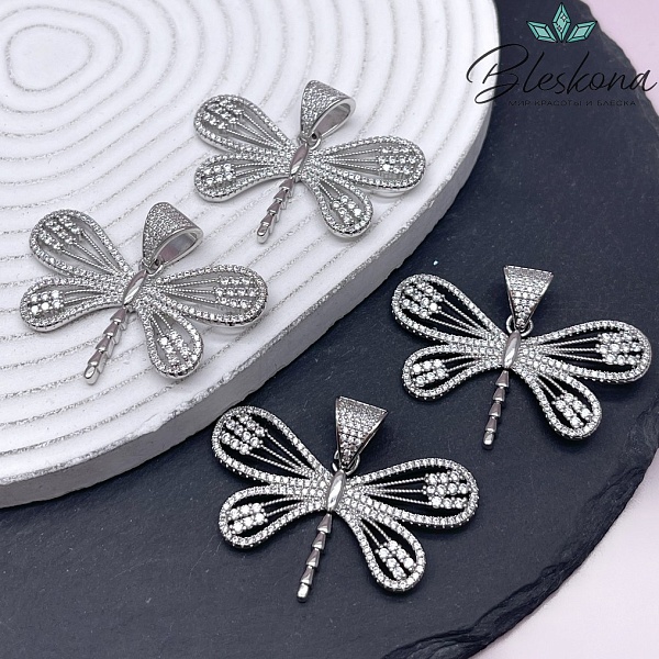28*46 мм Цвет серебро, Подвеска Стрекоза с цирконами