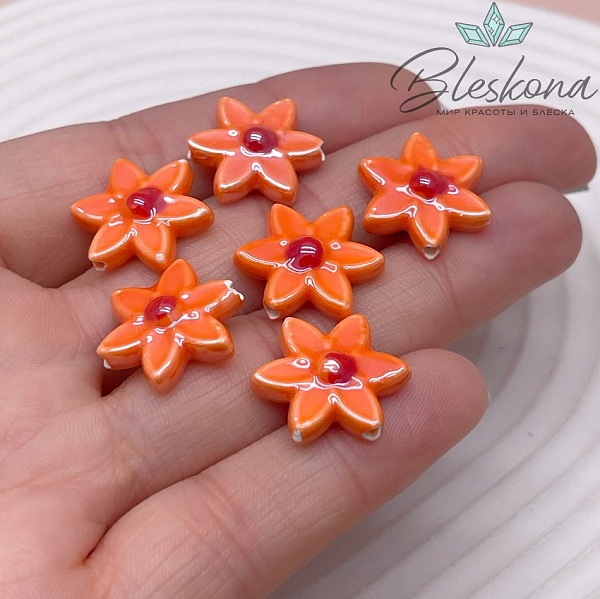 15*16 мм Керамика бусина цветок  оранжевый