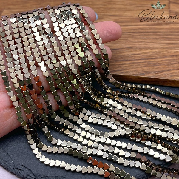 4 мм Гематин, цвет темное золото, сердце плоское имитация