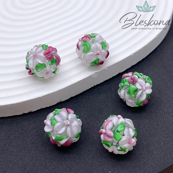 16 мм  Бусина шар цветок лиловый