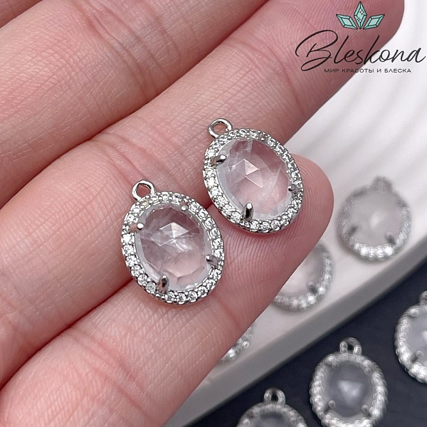 15*11 мм Цвет серебро, Подвеска овал Горный Хрусталь в обрамлении цирконы
