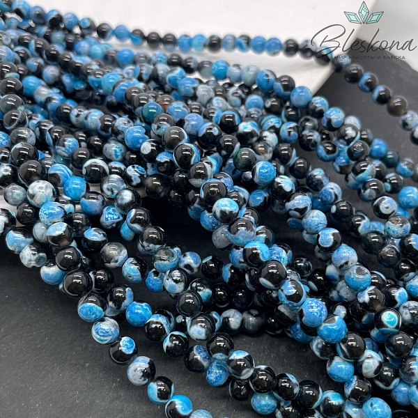 Агат черный голубые разводы (имитация) 6 мм