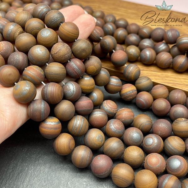 Тигровый глаз с включениями гематита матовый 12,5 мм