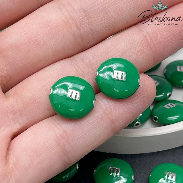 14*13 мм Цвет серебро, Бусина M&M`s зеленая эмаль