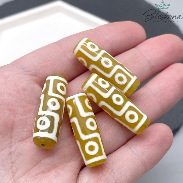 Бусина Дзи 9 глаз бело-желтый бочонок 30*11 мм