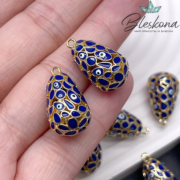 21,5*12 мм Цвет золото, Подвеска Капля глаза синяя эмаль