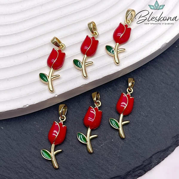 22*8,6 мм Цвет золото, Подвеска тюльпан красная эмаль