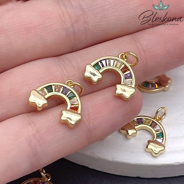 13*16,6мм, Цвет золото, Подвеска Радуга цирконы