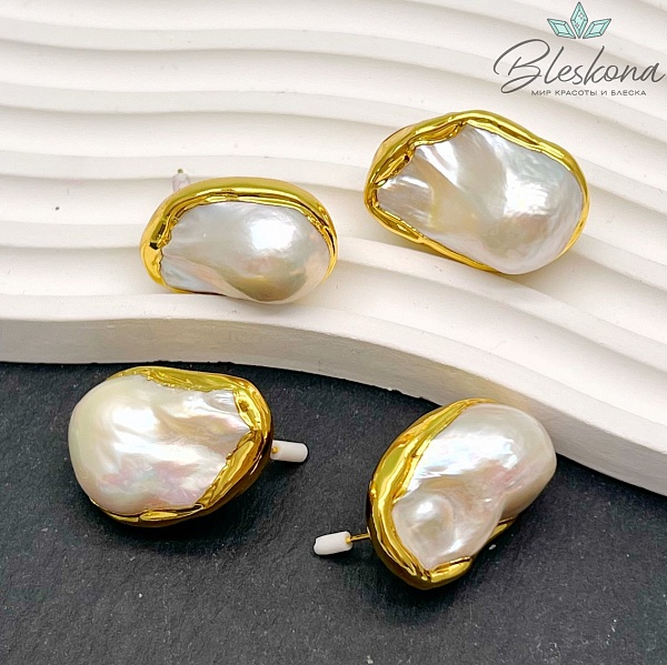 29*20 мм Цвет золото, Пусеты с жемчугом