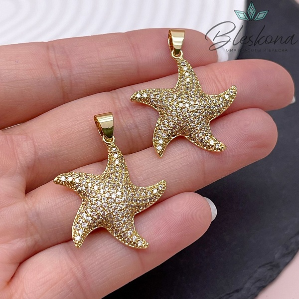 27*25 мм Цвет золото, Подвеска Морская звезда  циркон с бейлом