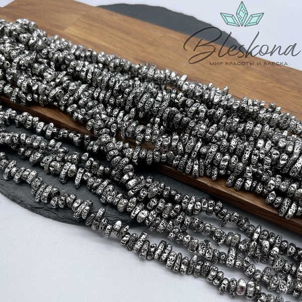 5-9 мм Гематин сколы шлифованные, цвет темное серебро, имитация