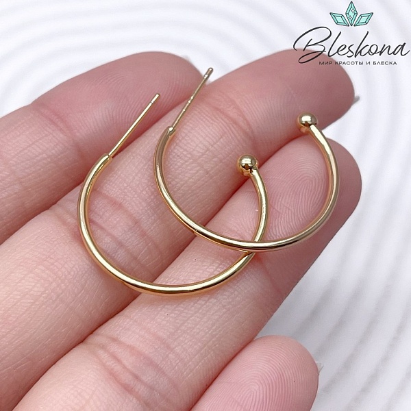 25 мм Цвет золото, Пусеты полукруг со стопером