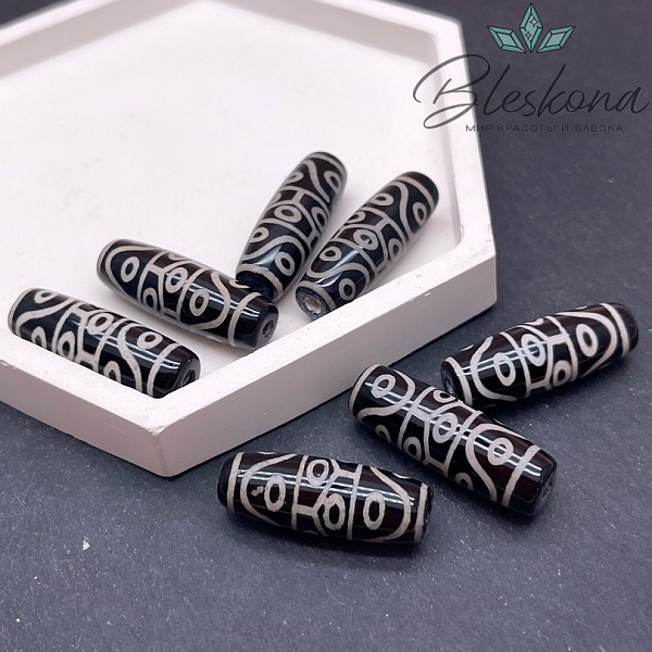 Бусина Дзи 14 глаз черно-белый бочонок 30*11 мм