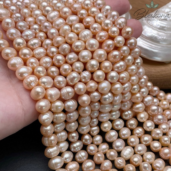 Жемчуг натуральный персиковый 8,5-9 мм