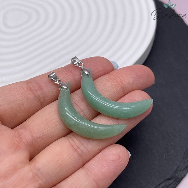 35,5*19,5 мм Цвет серебро, Подвеска полумесяц Авантюрин зеленый