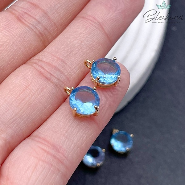 9 мм, цвет золото, Подвеска круг голубой в обрамлении