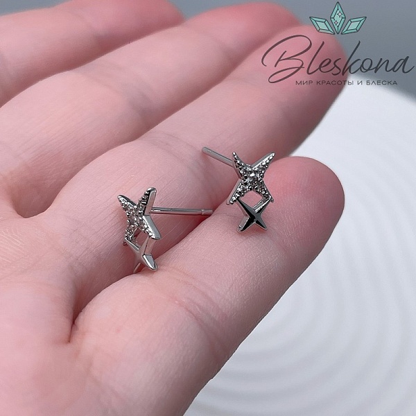 9,4*6 мм Цвет серебро, Пусеты северная звезда