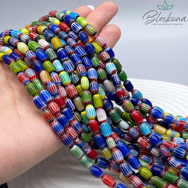 Муранское стекло бочата микс, полосы 9*6 мм