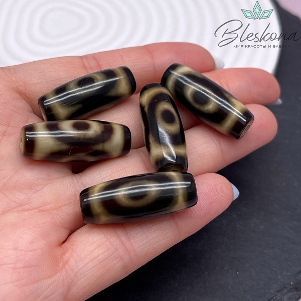Бусина Дзи 3 глаза черно-коричневый бочонок 28*12 мм №3