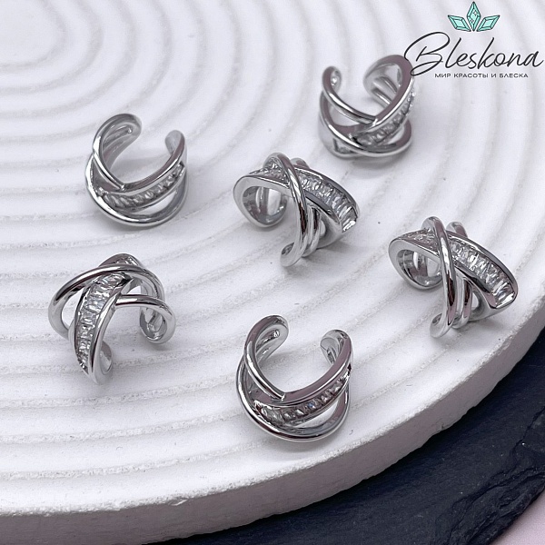 14*10,5 мм Цвет серебро, Кафф цирконы