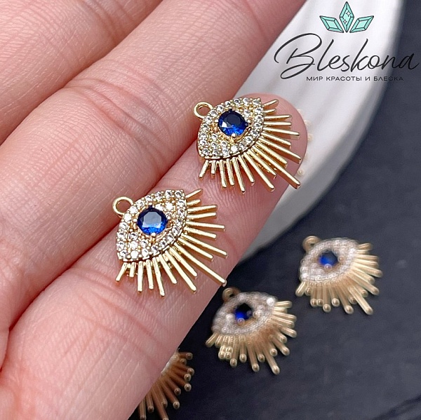 15,5*15 Цвет золото, Подвеска глаз синий циркон